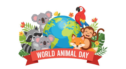 Naklejka premium World animal day celebration with cute animals