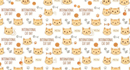 Fototapeta premium International cat day seamless pattern background