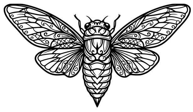 Elegant cicada insect emblem vector illustration