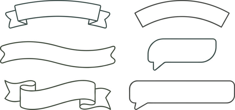 Outline ribbon banners and speech bubble set. Black outline ribbon banners and speech bubbles for graphic design