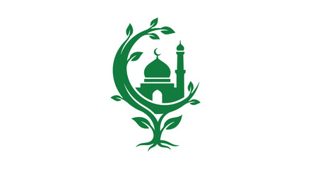 Mosque with floral ornament a green vector illustration on white background © Md Shifat