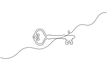 Obraz premium Vintage classic key one line art minimalist continuous one line drawing luxury antique security access symbol vector illustration