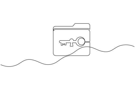 Folder file key one line art minimalist continuous one line drawing data document security access symbol vector illustration