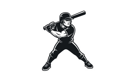 Fototapeta premium Black and white illustration of a baseball player in a batting stance, ready to hit the ball with a bat.