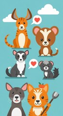 Fototapeta premium Adorable Cartoon Animal Collection - A Whimsical Illustration of Furry Friends.