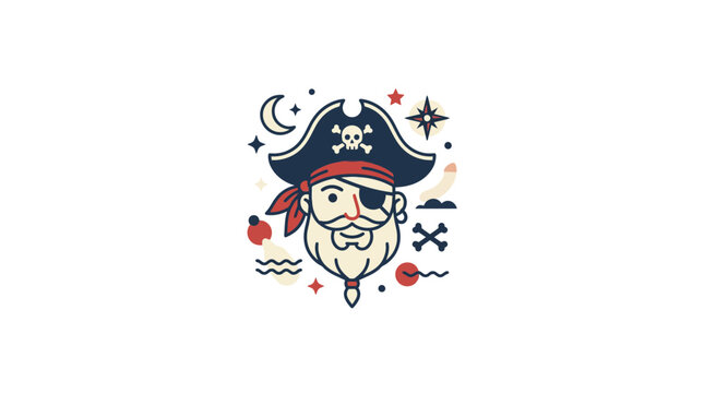 Cute Cartoon Pirate Captain Illustration with Nautical Elements