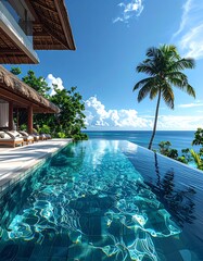 Obraz premium A serene tropical resort with an infinity pool overlooking the ocean (20)