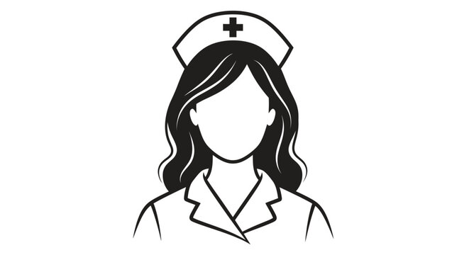 Illustration of a nurse character with a cap and uniform in a simple vector design.