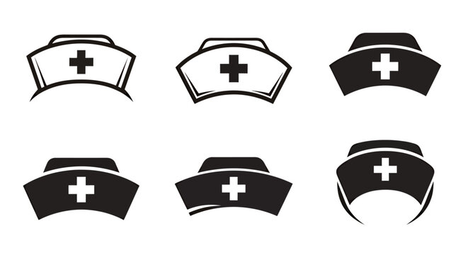 Collection of Nurse Cap Icons in Various Styles for Healthcare Imagery.