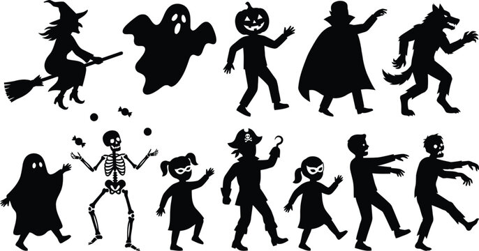 Halloween characters set with spooky icons