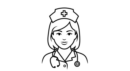 Fototapeta premium Black and white illustration of a caring nurse in a hospital setting.
