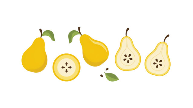 Set of colorful cartoon pears with seeds and leaves in a playful arrangement Vector