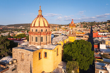 Aerial view of the ancient city architecture of the Basilica of Our Lady of the Immaculate Conception in Mexico City