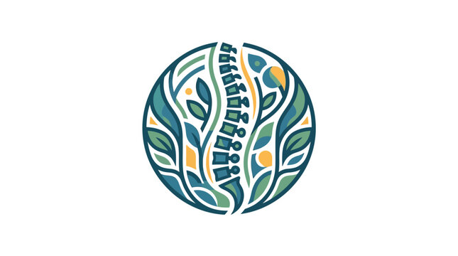 Abstract logo with spine and leaves for health and wellness