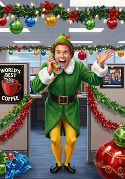 Buddy the Elf Spreads Christmas Cheer at the Office.