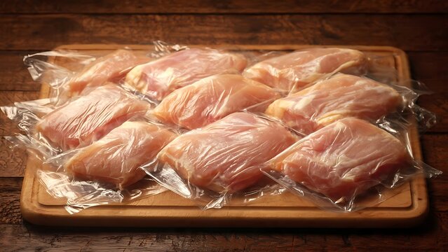 Close-up of raw beef steaks on wooden cutting board.