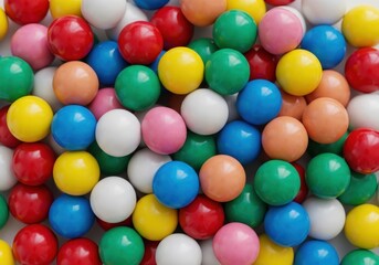 Obraz premium A vibrant pile of colorful round gumballs and sweet candies scattered in a playful heap