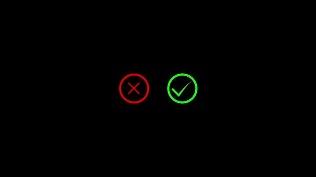 abstract check mark and cross symbol ui animation for validation and decision concept.
