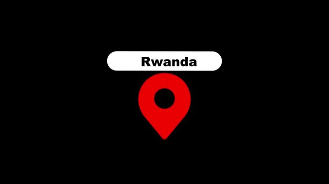 Rwanda map location pin animation with alpha channel for travel and geography projects