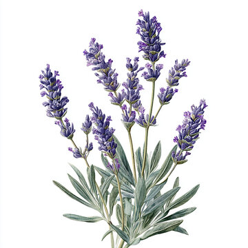 Botanical Watercolor Lavender Stem Illustration