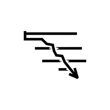 Business decline chart icon with downward arrow breaking through horizontal grid lines downward financial recession business negative downturn decrease minimalist
