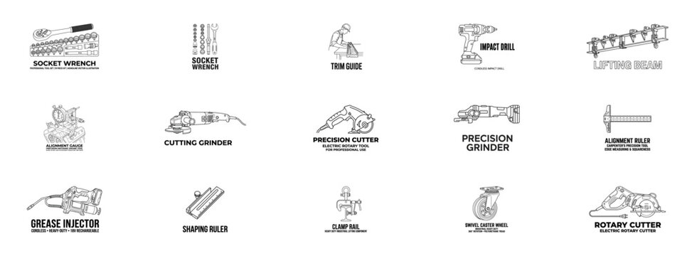 Industrial Construction Tools Icon Set