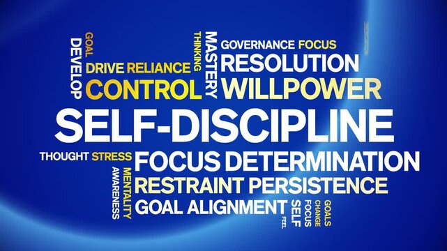 Self-Discipline animated word cloud-text design animation tag kinetic typography seamless loop.