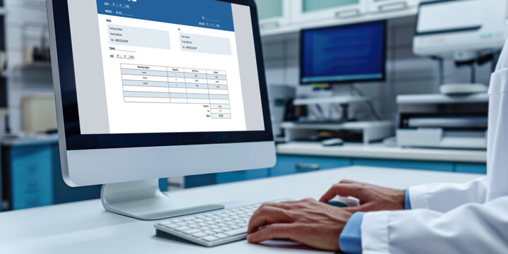 Invoice on computer screen from accounting application. Computer program for financial and budget of corporate business. brisk.