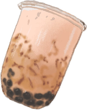 crayon han drawn of a glass of boba milk tea tapioca vector illustration