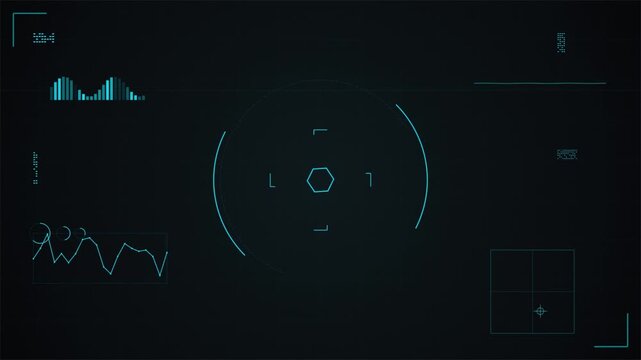 Futuristic HUD user interface with cyber tech elements and digital data graphs, high tech overlay 4k video