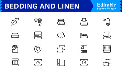 Bedding And Linen Essentials Line Icon Set – Modern, Minimal, Vector Collection for Professional Use © MDSalim