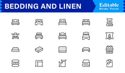 Bedding And Linen Essentials Line Icon Set – Modern, Minimal, Vector Collection for Professional Use © MDSalim