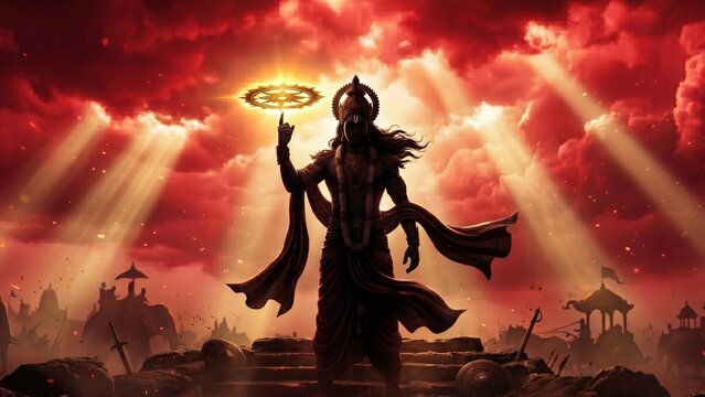 Crimson Battlefield Krishna with Divine Chakra