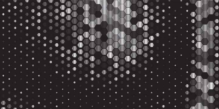 Modern tech abstract background with silver metallic hexagon grid and dot pattern. Creative geometric backdrop for futuristic corporate identity and ads.