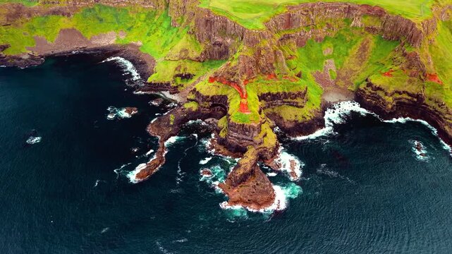Aerial view of Giant's Causeway Coast Northern Ireland UK