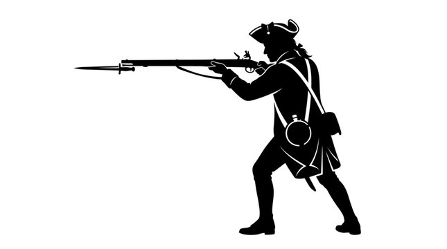American Revolutionary War Soldier Firing Rifle.