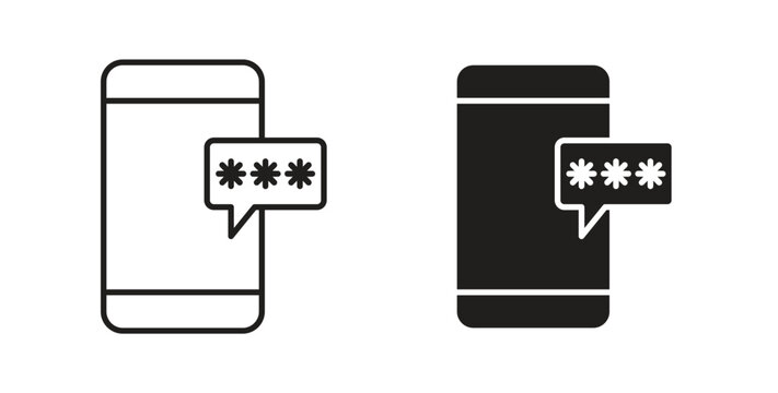 Otp sms password icon set different line and flat style collection.