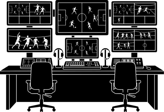 VAR Review Monitor Station Silhouette Vector Icon
