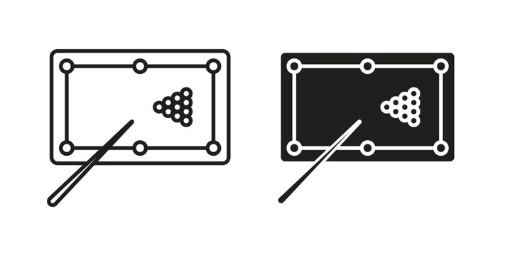 Pool table icon set different line and flat style collection.