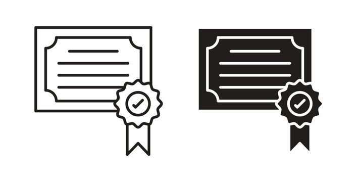 Qualification icon set different line and flat style collection.