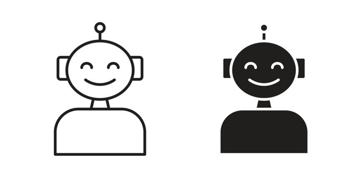 Robot icon set different line and flat style collection.