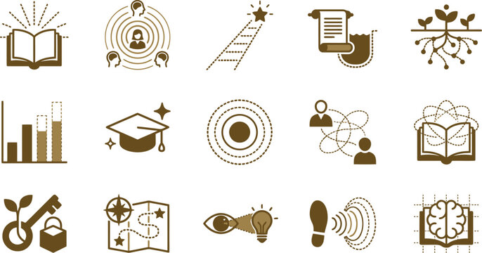Abstract invisible value concept minimal vector icon set for World Teachers Day representing unseen knowledge growth aura teacher impact field ladder