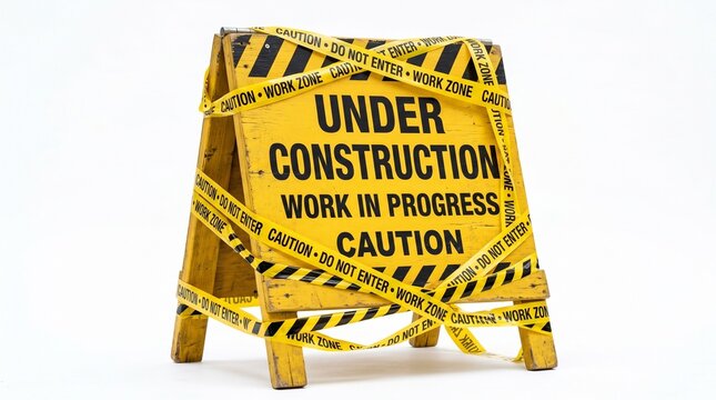 Under Construction Work in Progress Caution Sign with Tape