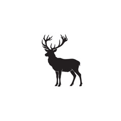 Fototapeta premium A black silhouette of a male deer with large antlers against a white background silhouette antlered buck shape wildlife illustration animal figure