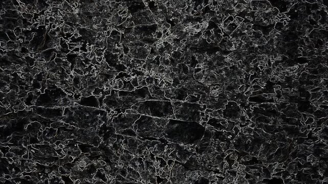 Dark abstract surface with tangled luminous lines, organic textures, cracks, and layered depth. Grunge texture background animation.