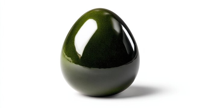Smooth, dark green, ovate object with a glossy finish on a white background