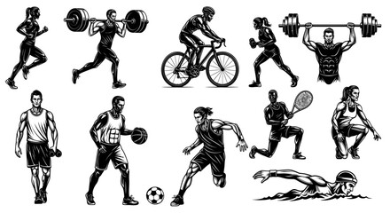 Obraz premium Diverse Athletes Engaging in Various Sports Activities on Isolated White Background