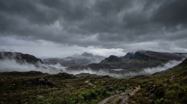 Mist Covered Rolling Hills Landscape