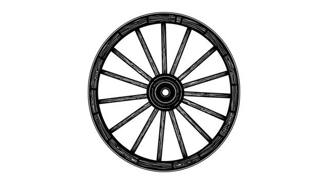 Old Wagon Wheel: A classic wooden wagon wheel with numerous spokes and a metal rim sits against a plain background, evoking a sense of history and rustic charm.