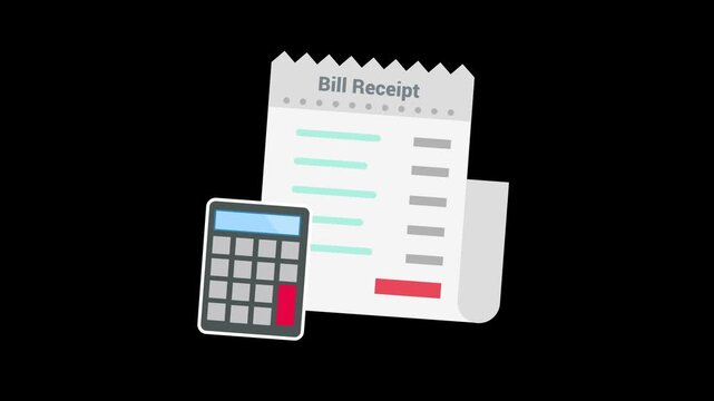Bill Receipt icon with calculator and notes isolated on alpha channel background 